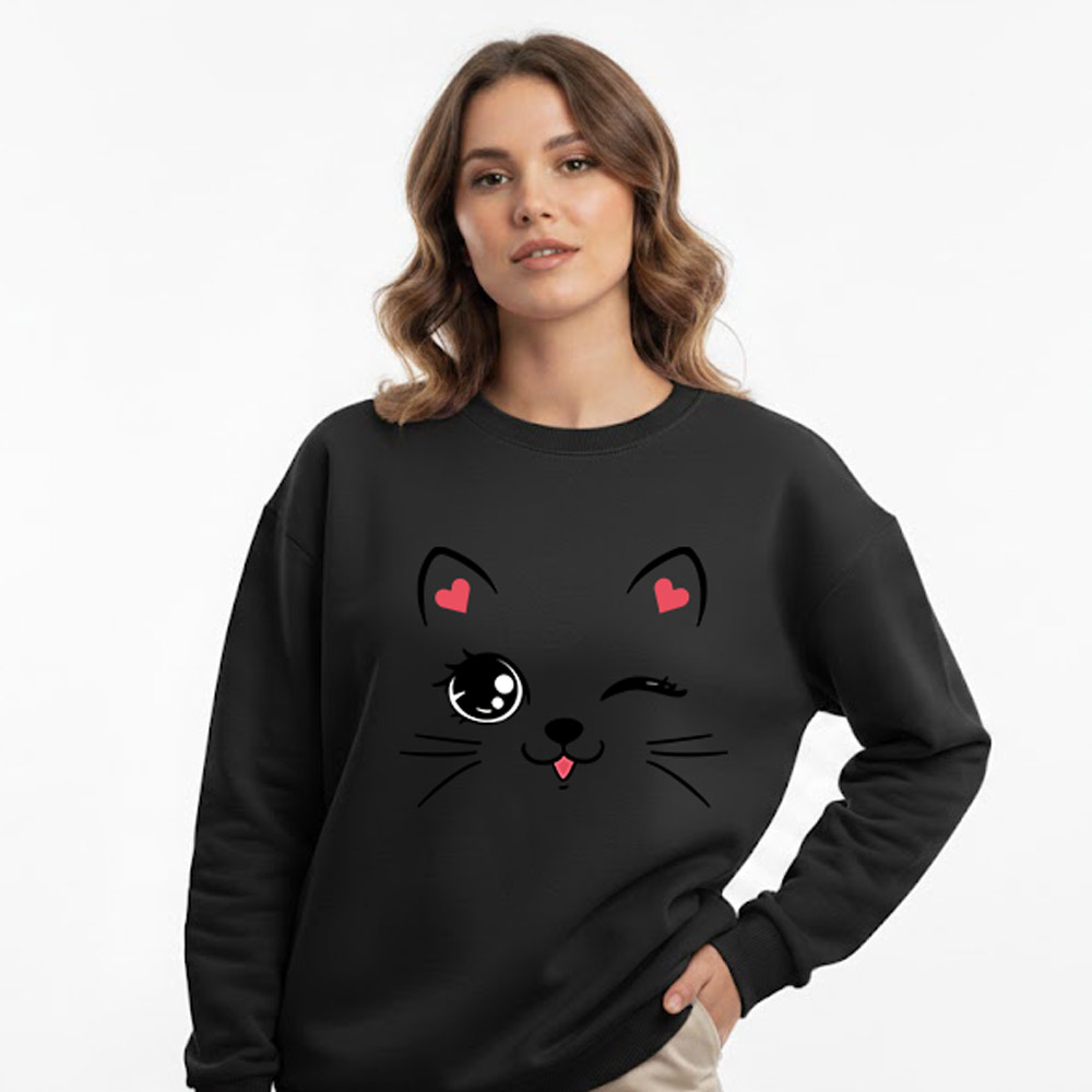 Cute Cat Long Sleeve Sweatshirt For Women