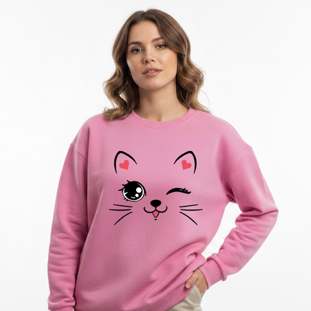 Cute Cat Long Sleeve Sweatshirt For Women