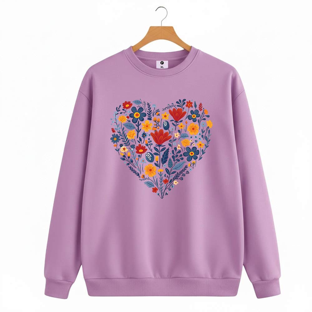 Flower love print sweatshirt for women