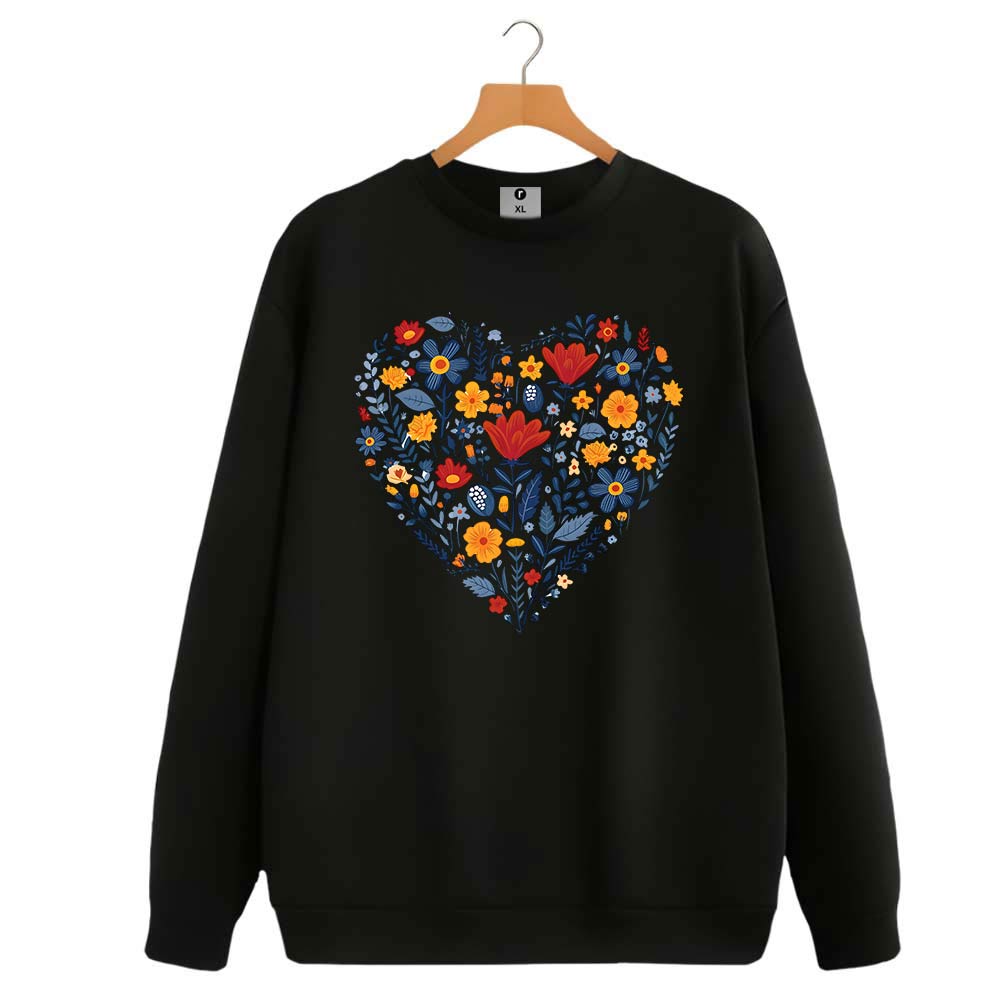 Flower love print sweatshirt for women