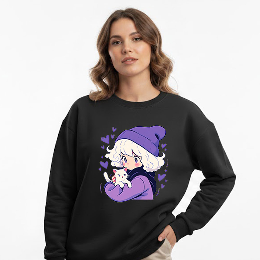 Cat Girl Long Sleeve Sweatshirt For Women
