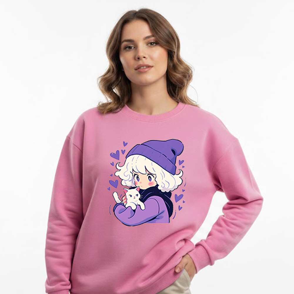Cat Girl Long Sleeve Sweatshirt For Women