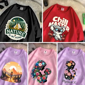 5 Color Different Print Drop Shoulder T-Shirt Combo