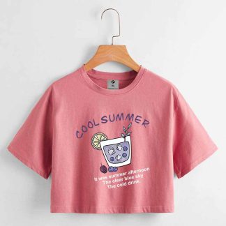 Cool Summer Oversize Drop Shoulder Crop T-shirt