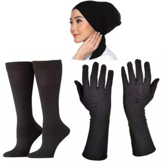 Women's Hand and Foot Socks Hat Hijab Cap Set (Black)