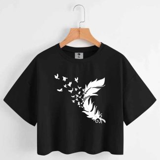 Bird Oversize Drop Shoulder Crop T-shirt