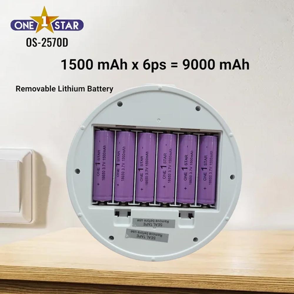 One Star OS 2570D Mini Rechargeable Fan Super 9000mAh Battery