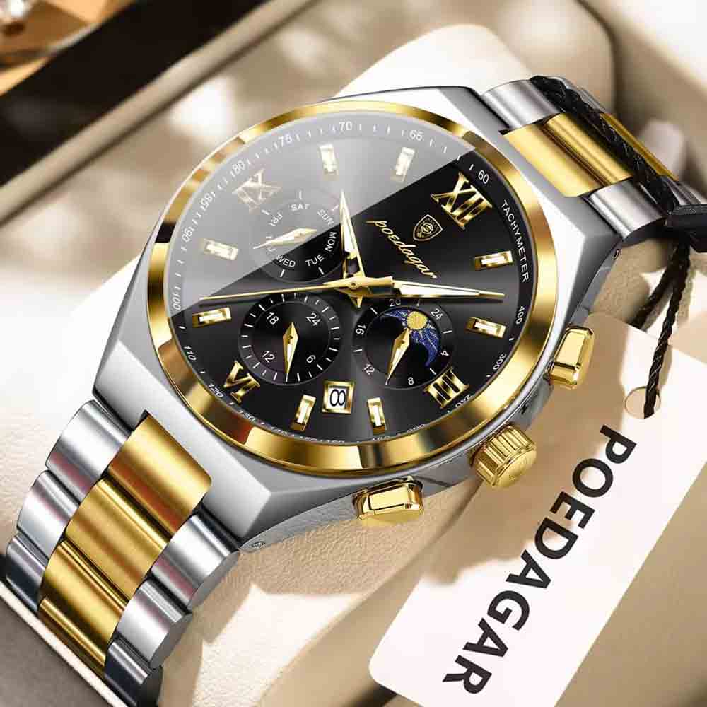 POEDAGAR 688 Luxury Business Man Wristwatch Gold Black