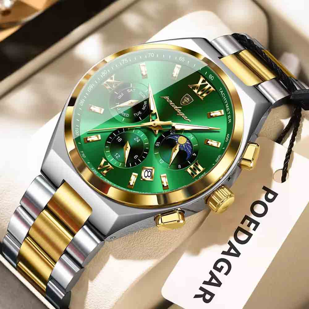 POEDAGAR 688 Luxury Business Man Wristwatch Gold Green