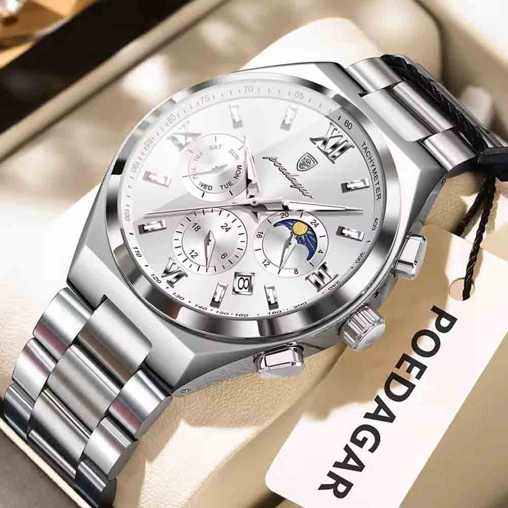 POEDAGAR 688 Luxury Business Man Wristwatch Silver
