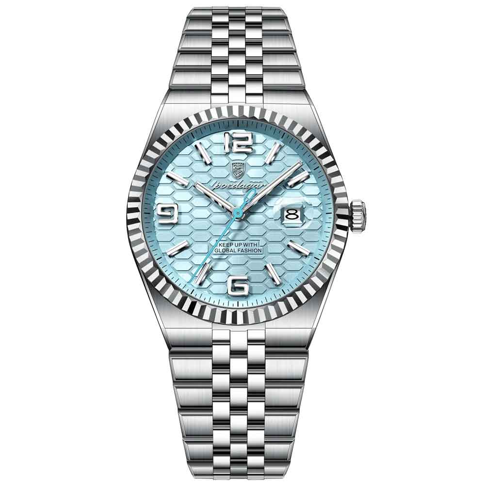 POEDAGAR 839 High Quality Original Men’s Watch Silver Mint Blue