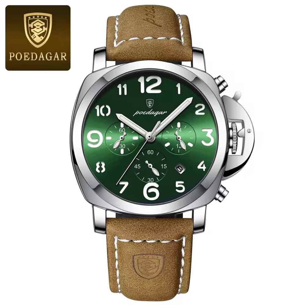 POEDAGAR 859 Luxury Sports Waterproof Luminous Men's Watch Silver Green