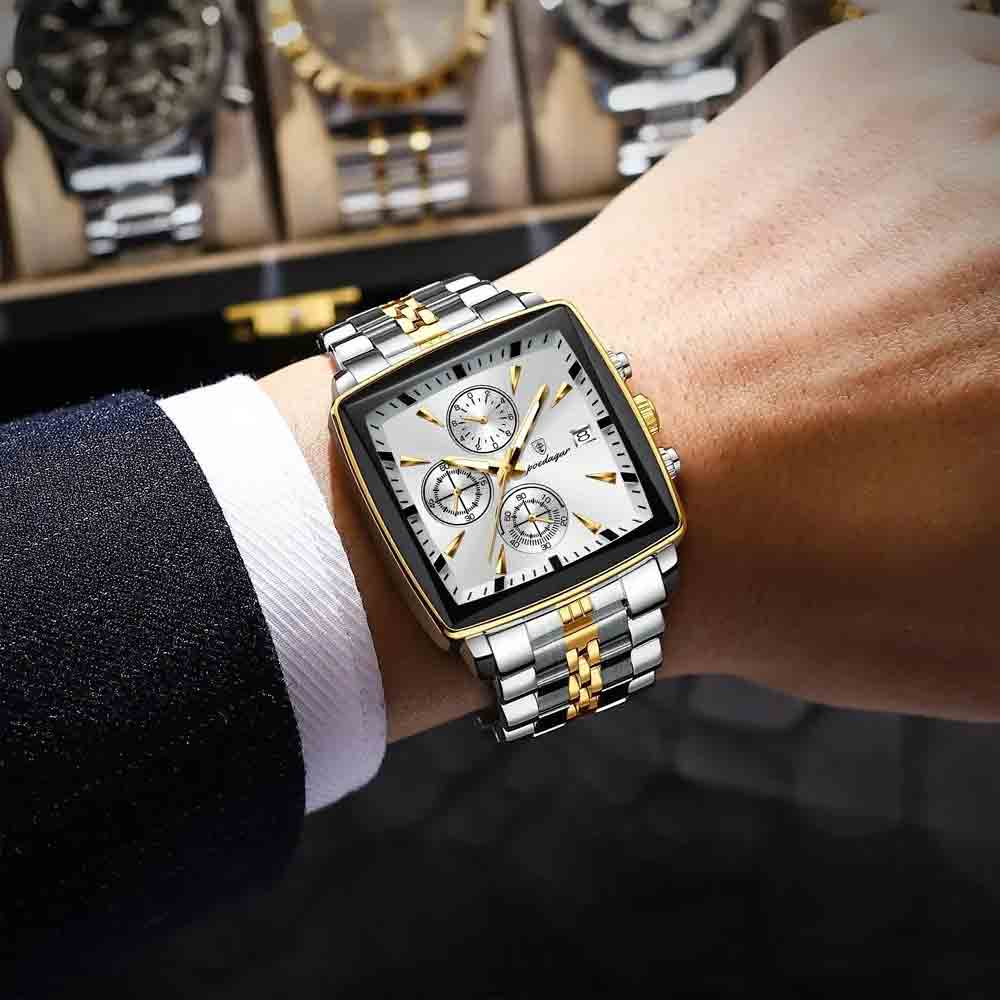 POEDAGAR 866 Luxury Square Business Man Wristwatch