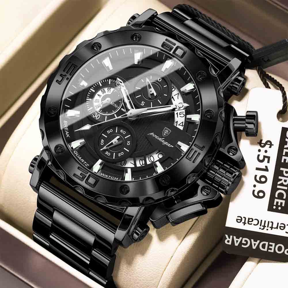 POEDAGAR 892 2025 Men’s Chronograph Quartz Watch Black