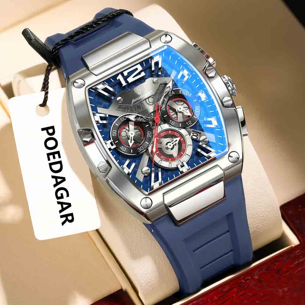 POEDAGAR 9051 Luxury For Men Watch – Silver Blue